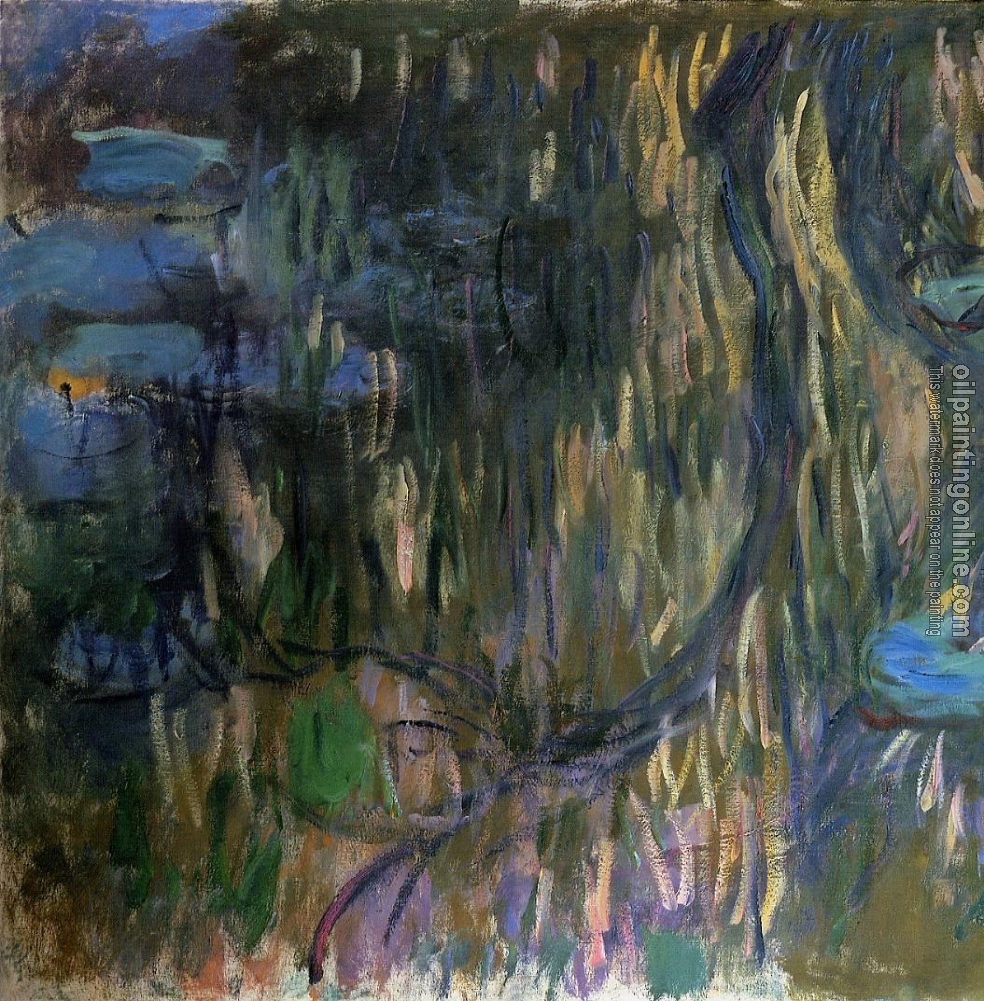 Monet, Claude Oscar - Water-Lilies, Reflections of Weeping Willows, left half